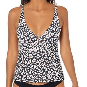 Jessica Simpson Leopard V-Wire Tankini Swim Top S